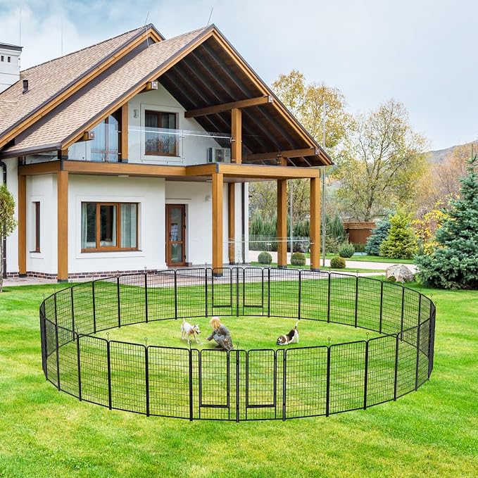 Kfvigoho Dog Playpen Outdoor Extra Wide 32 Panels Heavy Duty Dog Fence 50" | Anti-Rust Coating-Strengthened Dog Fence with Doors Portable for RV Camping Yard, Total 84FT, 561 Sq.ft, Snowy Black