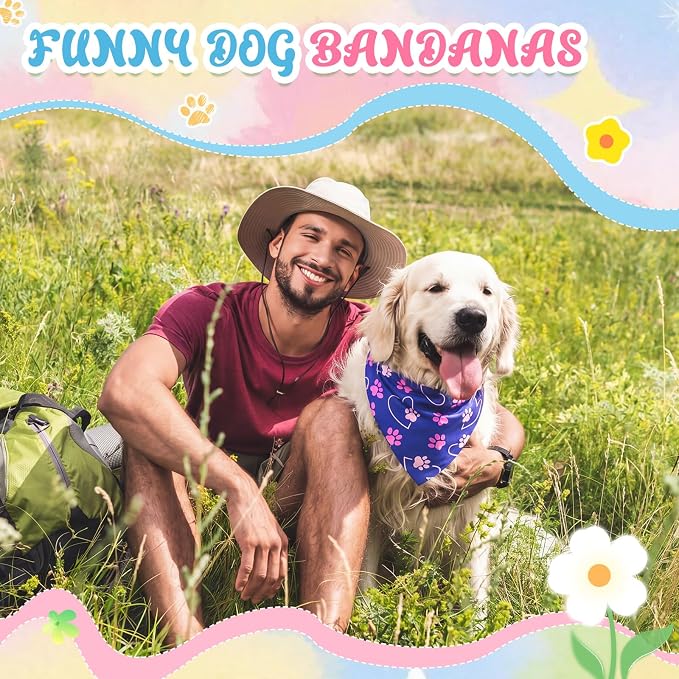 Sanwuta 60 Pcs Holiday Dog Bandanas Bulk Paw Prints Funny Dog Bandanas Adjustable Dogs Bibs Triangle Scarf Pet Costume Cute for Small to Large Pet(Paw Prints, Large)