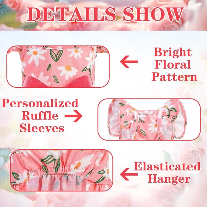 Dog Dress with Sleeve Ruffles, Floral Pet Dresses with Bow Tie for Small Meduim Dogs Puppy Cats Girl, Cute Princess Dog Dresses Skirt Clothes Outfits for Spring Summer, Pink S