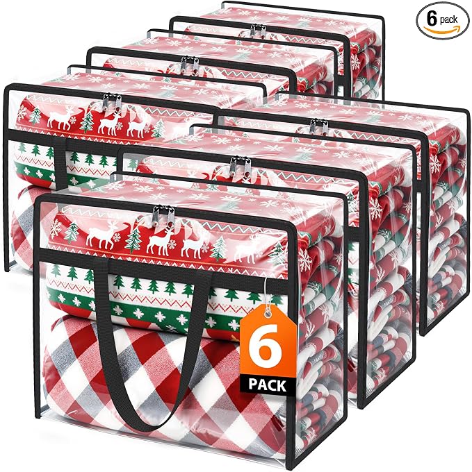 SpaceTrove Clear Storage Bags, 6-Pack Under Bed and Closet Organizers 60L | Clear PVC bags with zippers and handles, foldable waterproof moving bags store comforters, blankets, bedding, clothes and toy