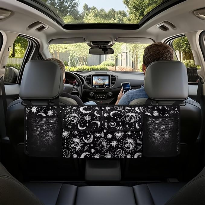 Dreaweet Sun and Moon Car Accessories Cute Trunk Organizer for Car Women Hanging Car Trunk Organizers with Pockets Seat Back Waterproof Car Storage Trunk Organizer for SUV Truck Sedan Minivan
