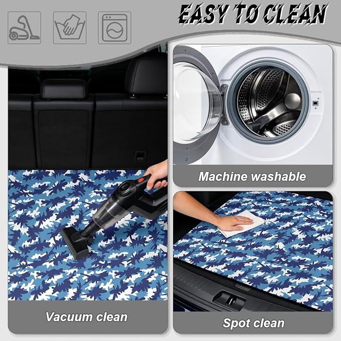 Camo Print Washable Non Slip Cargo Mat, Universal All Weather Car Trunk Liner 29" x 39" for SUV Trucks, Durable Pet Friendly Blue Rear Cargo Protection