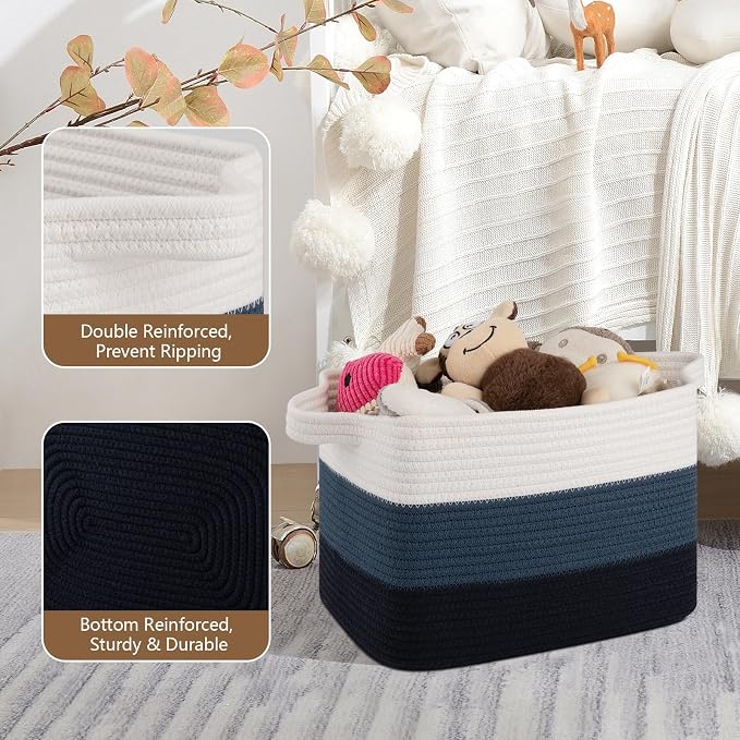 OIASKET Storage Basket for Organizing, Woven Baskets for Storage, Rectangle Decorative Baskets for Shleves, Closet, Toys, Books, Nursery Organizer Bins - Pack of 3 (Gradient Blue, 13"x9.85"x8.7")