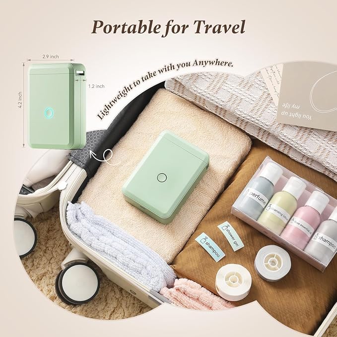 DEEPIN Label Maker Machine Portable Bluetooth Label Maker with Tape, Thermal Label Printer Multiple Templates for Phone, Mini Label Sticker Printer for Business Office Organization (Light Green)