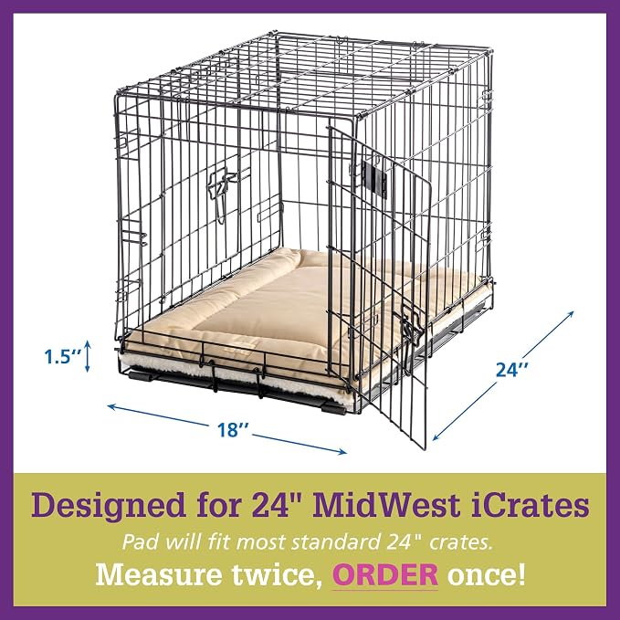 Pet Dreams Dog Crate Pad - Washable Kennel Mat, Crate Pads for Dog Cages, Non-Toxic, Flat Indoor Cat Bed, Fits iCrate 18, 24, 30, 36, 42, 48 Inches (Blue, Small, 24")