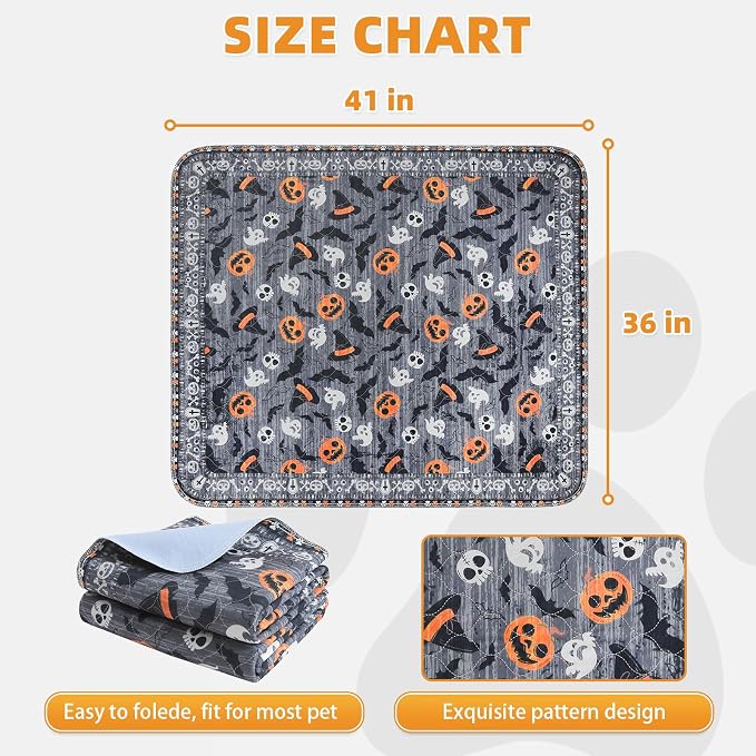 KOOLTAIL Washable Pee Pads for Dogs, 2 Pack Halloween Pet Mats, Super Absorbent Reusable Puppy Training Pads Waterproof,Nonslip Leak-Proof Dog Pee Pad,Large Whelping Pads for Floor,Crate,Couch,36"*41"