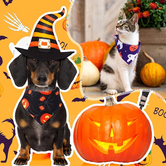 Abbylike 50 Pcs Halloween Dog Bandanas Bulk, Pumpkin Ghost Bat Skull