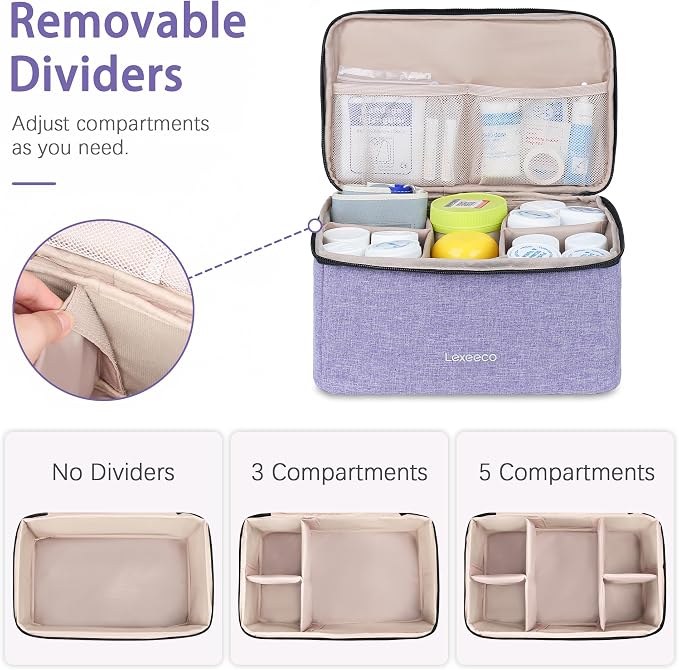 Lexeeco Dual Layers Medicine Pill Bottle Organizer Bag with Lockable Zipper | Portable Medication Bag for Pills,Vitamins,Fish Oil,Medicine Storage Box for College Dorm Student,Home,Large Travel Pill Case