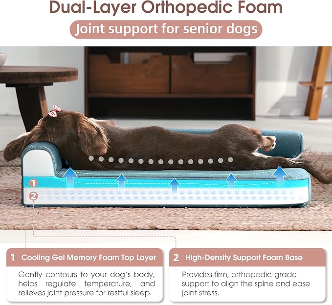 Gel Memory & High-Density Foam Orthopedic Dog Bed 28x19x6 Small | | Double Waterproof Cover | Machine Washable | Non-Slip Base | Fur-Resistant Tech Fabric