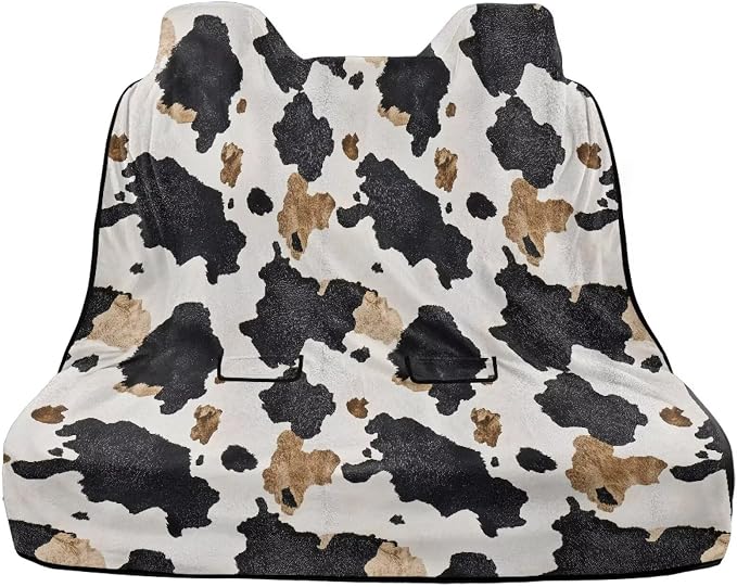 Renewold Back Seat Cover for Car Trucks Van SUV Sedan Rear Bench Towel Seat Covers for Dog in Car Automotive Backseat Mat After Swimming Hiking Gym Camping Blanket Yoga Pad Black Brown Cow Print