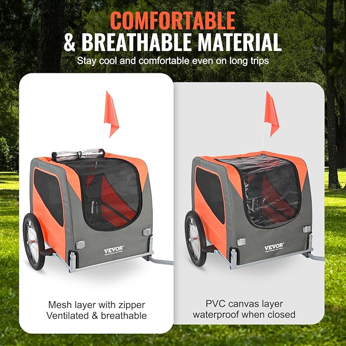 VEVOR Dog Bike Trailer, Supports up to 66 lbs, Pet Cart Bicycle Carrier for Small & Medium Dogs, Easy Folding Frame with Quick Release Wheel, Universal Bicycle Coupler, Reflector, Flag, Internal Leash