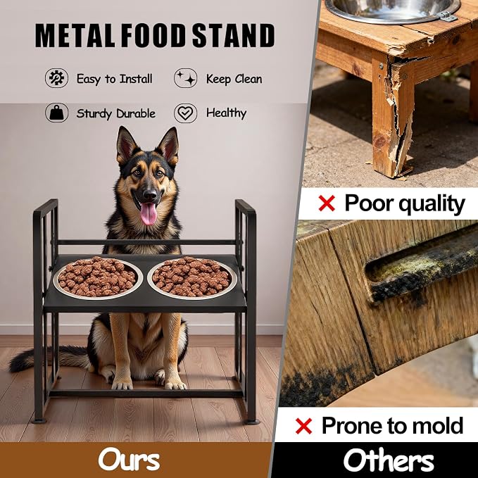 INGIORDAR Elevated Dog Bowls 4 Height Adjustable Dog Feeding Station 2 Bowl | Metal Pet Food Feeder Dish Station Non-Slip Dog Bowl Stand Stainless Steel Food Water Bowl for Medium Large Small Dogs