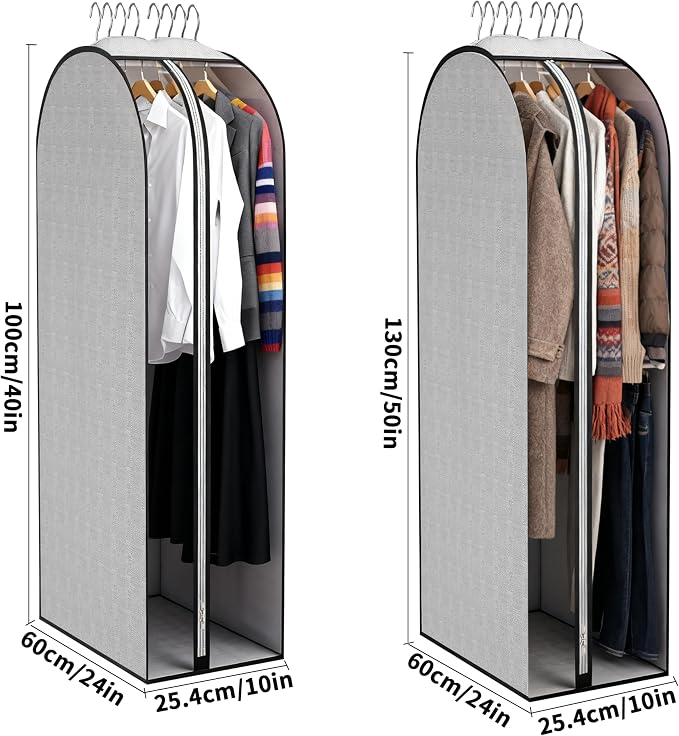 3 Pcs 10" Gusseted Garment Bags 40" & 50" PEVA Breathable Dust Cover | clothes storage bags,Garment Bags,Hanging Clothes Covers with Bedroom,Suits,Padded Clothes, Dress, Shirts, Sweaters, Keep Dry