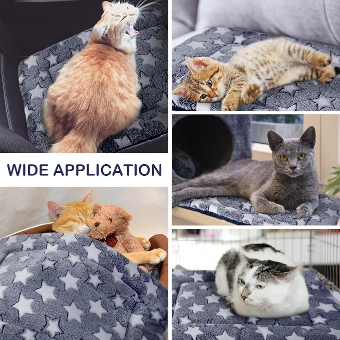 4 Pcs Dog Crate Pads Soft Warm,18 x 24 x 1.6 Inch,Star,Blue | Ultra Soft Warm Washable Anti-slip Kennel Bed Mat for Pets,Reversible Replaceable,for Small Medium Large Dogs and Cats