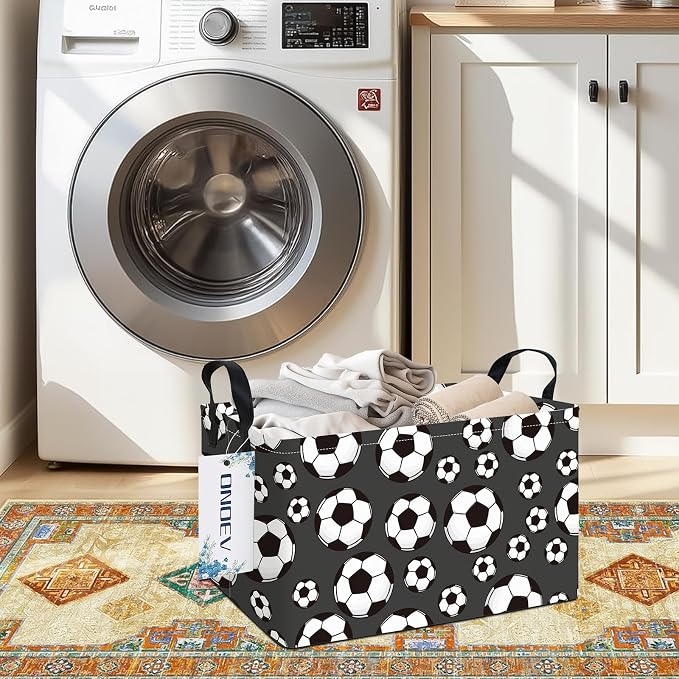 Rectangular Soccer Ball Storage Bin,Closet Organizer Basket | Waterproof fabric, reinforced handles, foldable bin holds apparel, sports gear and belongings for teen‑boy bedrooms