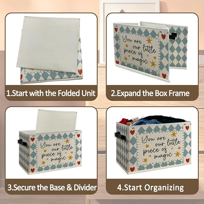 Inspirational Kids Cube Storage Bins with Handles, You Are Our Little Piece of Magic Nursery Collapsible Fabric Storage Basket Boxes Books Clothes Organizer for Girls Boys Room Bedroom
