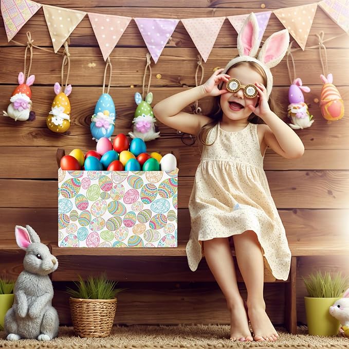 Kid Rectangular Empty Easter Basket for Girl Boy Bunny Eggs Easter Basket Gift Baby Room Decor Storage Organizer (Bohemian Retro)
