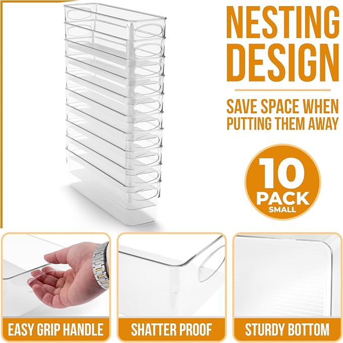 Sorbus Fridge Organizers and Storage, Clear Bins (Small, 10 Pack) | Handles support easy access and transport for pantry shelves, freezers, drawers and medicine-cabinet organization.