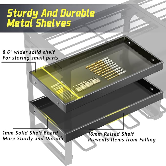 Power Tool Organizer Wall Mount,4 Layers Heavy Duty | Storage Rack with 8 Drill Holder, Easy Installation, Tool Organizer Wall Mount for Garage Workshop and Home Organization.