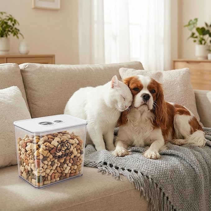 4Qt Pet Food Storage Containers, Airtight Dog Food Storage Container with Chronograph Wheel Design, Dog Treat Container with Suitable for Pet,Bird Seeds,Dog & Cat Treats(White)