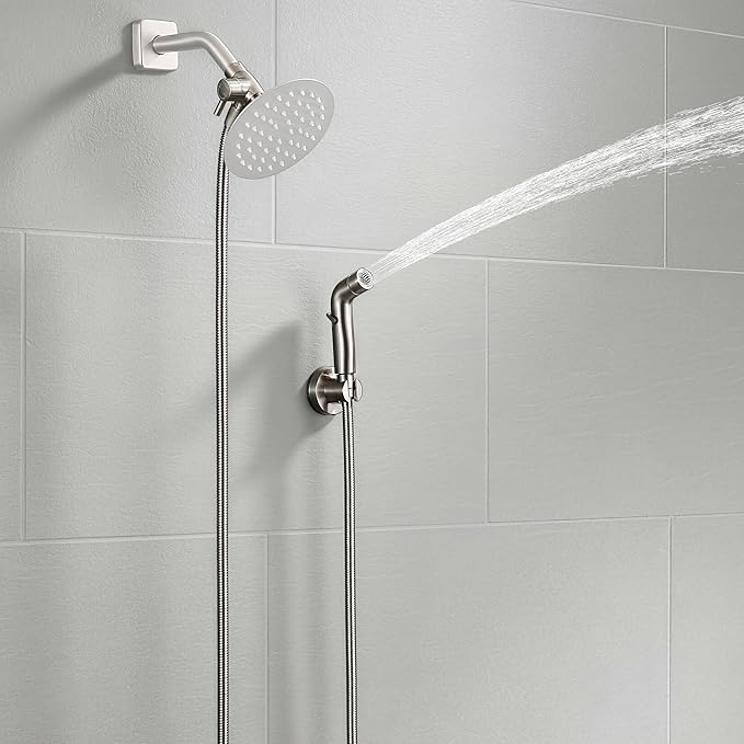 G-Promise Dog Shower Sprayer Attachment for Fast and Clean Pet Showering, Multifunctional Shower, Metal Diverter, 100 Inch Extra Long Hose, No Drill Hook, Dog Washing-Bathroom (Brushed Nickel)