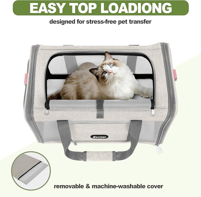GAPZER Cat Carrier American Airline Approved 18x11x11,Top Opening Pet Cage | Mini Dog Foldable Soft Carrying Bag, Bichon Crate Kennel Breathable Case Hard Bottom, 4-Side-Ventilation See Through Mesh Bag