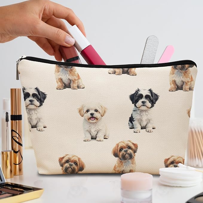 Shih Tzu Dog Makeup Bag, Shih Tzu Lovers Gifts Cosmetic Bag for Women, Dog Mom Lovers Owner Gifts for Women Christmas, Pet Lover Gift Zipper Travel Makeup Pouch for Purse