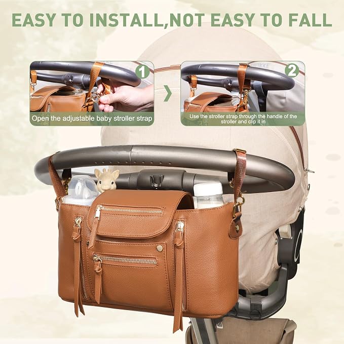 miss fong Universal Stroller Organizer with Insulated Cup Holder Stroller Caddy Baby Storage Bag with Adjustable Strap, Fits for Baby Carriage like Uppababy, Baby Jogger, Britax, Umbrella-Brown
