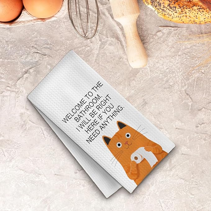 Funny Orange Cat Hand Towels, Cat Bathroom Decor, Pet Lover Gifts Hand Towels for Bathroom Washroom, 16x24 Inch