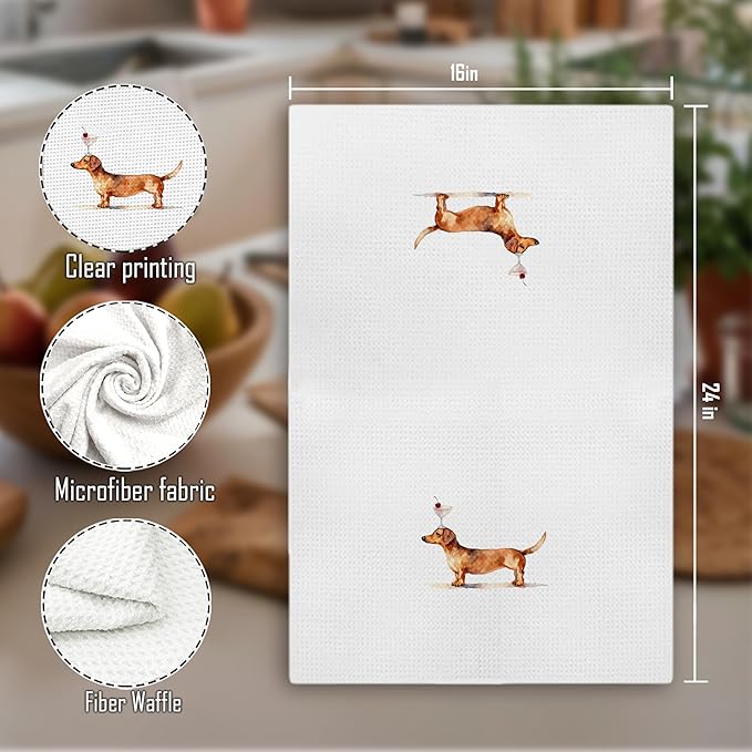 efgthyjdh072 Funny Cocktail Dachshund Kitchen Towels Decorative, Dachshund Lover Gifts Hand Tea Towels for Kitchen Bar Cart, Cocktail Lover Gifts Dish Towel Dishcloth, 16x24 Inch