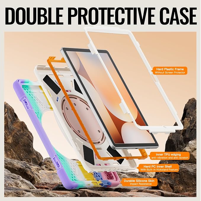 Rugged Protective Case Compatible with Samsung Galaxy Tab A11 Plus/A11 + 11" 2023 SM-X230, Military-Grade Shockproof Cover with 360° Rotating Stand & Built-in Screen Protector (C Pink)