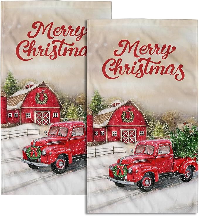 Giwawa Red Truck Hand Towels Christmas Holiday Soft Dish Towels Absorbent Quick Dry Face Fingertip Towels for Kitchen Bathroom Gym Sports
