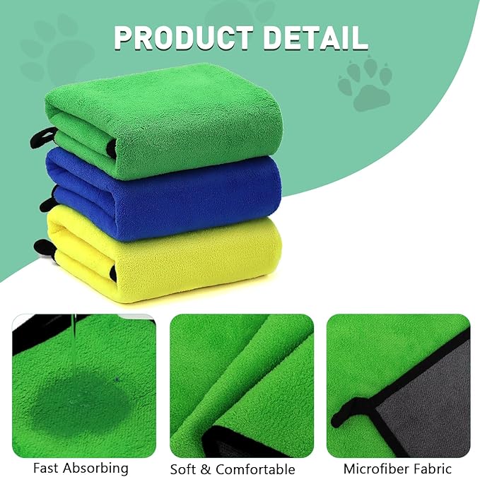 pawstrip 3 Pcs Dog Bath Towel Super Absorbent Puppy Drying Towel Microfiber Pet Grooming Towels for Medium Small Dogs Quick Dry Doggy Blanket, 24''x12''