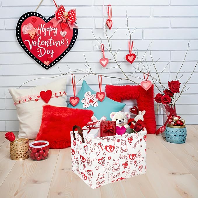 Valentine's Day Basket Gift for Empty Cute Heart Large Storage Bin for Kid and Baby Room Décor (Bear Love)