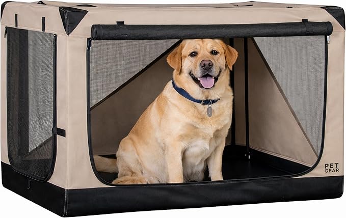 Pet Gear Insta-Fold Soft Crate for Dogs, 36", Sand Dune | Folds Compact for Travel in Seconds, No Tools Required, Includes removable waterproof liner for easy cleaning
