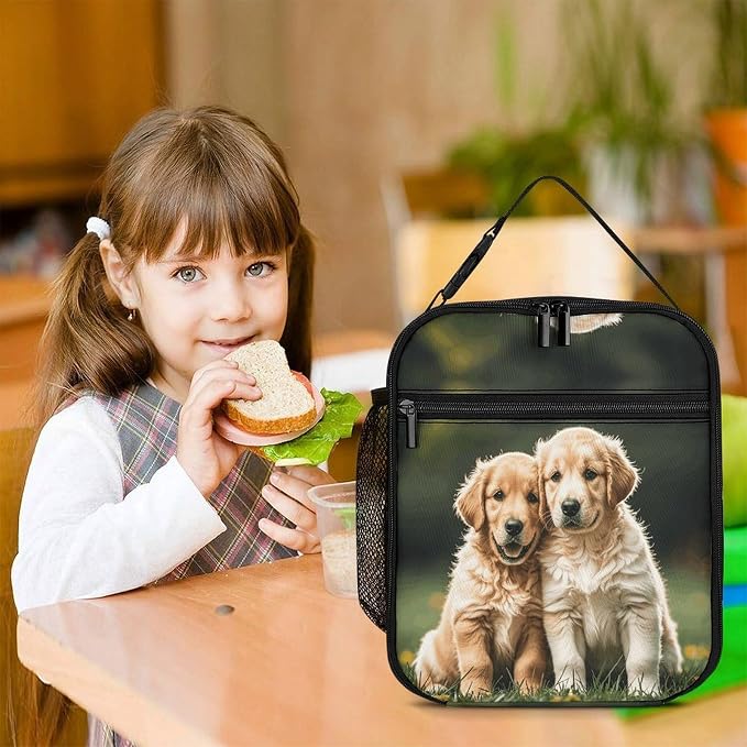 Golden Retriever Dogs Pets Lunch Box Insulated Small Durable Handbag | Portable Organizer Lunch Bag Reusable Large Capacity Lunch Tote Bags with Mutiple Pockets for Work Office Travel Picnic