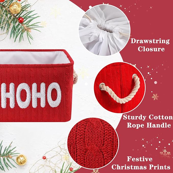 Christmas Gift Basket, Large Red Empty Storage Basket with Handle, Holiday Organizer for Toys, Gifts, Baby Items and Home Christmas Decorations