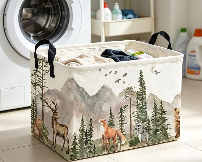 Rectangle Kids Baskets Animal Basket Cute Storage Bin Fish Box for Room Decor Gift Basket(Tree animal)