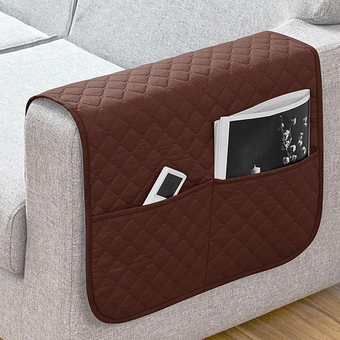 Anti-Slip Arm Rest Covers for Sofa Organizer Polyester Pongee Waterproof Couch Arm Covers with Side Pocket Arm Chair Covers, Arm Chair Bedside Storage(Coffee)