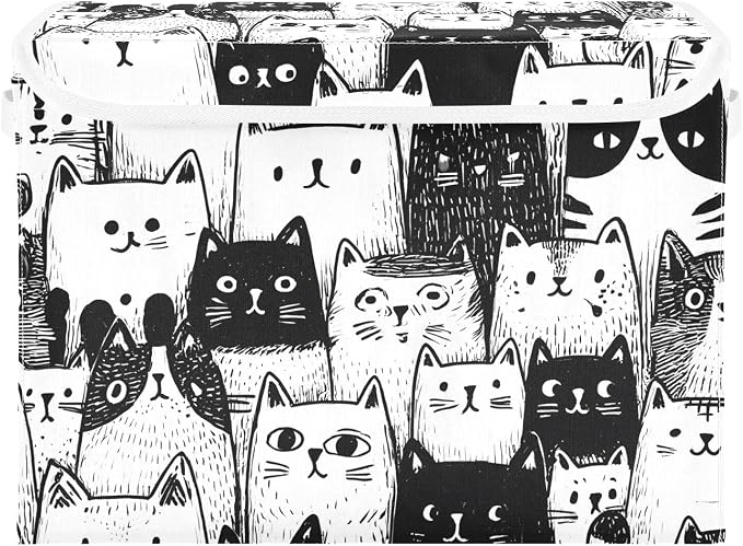 Cute Cat Pattern Storage Bins with Lids Closet Bedroom 40L Storage Basket | Decorative Storage Boxes, Foldable & Stackable, Dust-Proof Flip Top, Reinforced Handles, For Home & Dorm, Clothes & Toy Box