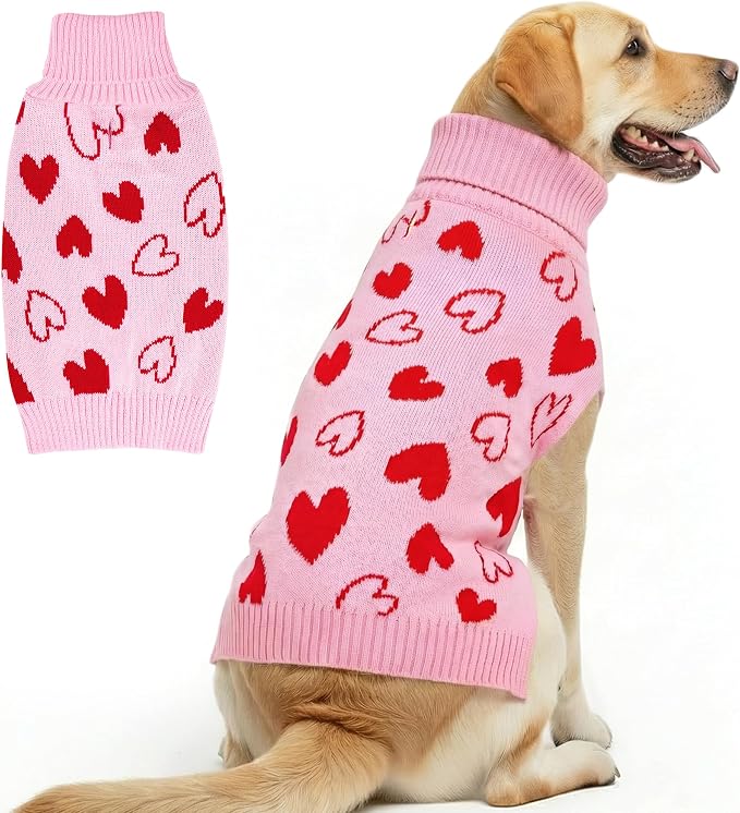 cyeollo Valentines Dog Sweater, Turtleneck Pullover Heart Print Outfit