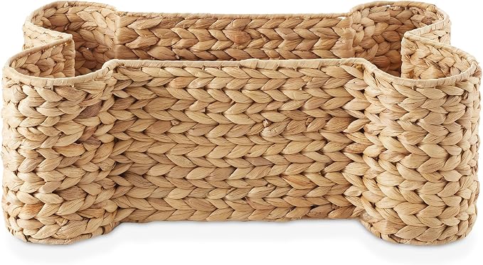 Casafield Dog Bone Shaped Storage Basket - Natural, Large Woven Water Hyacinth Pet Toy Organizer Bin