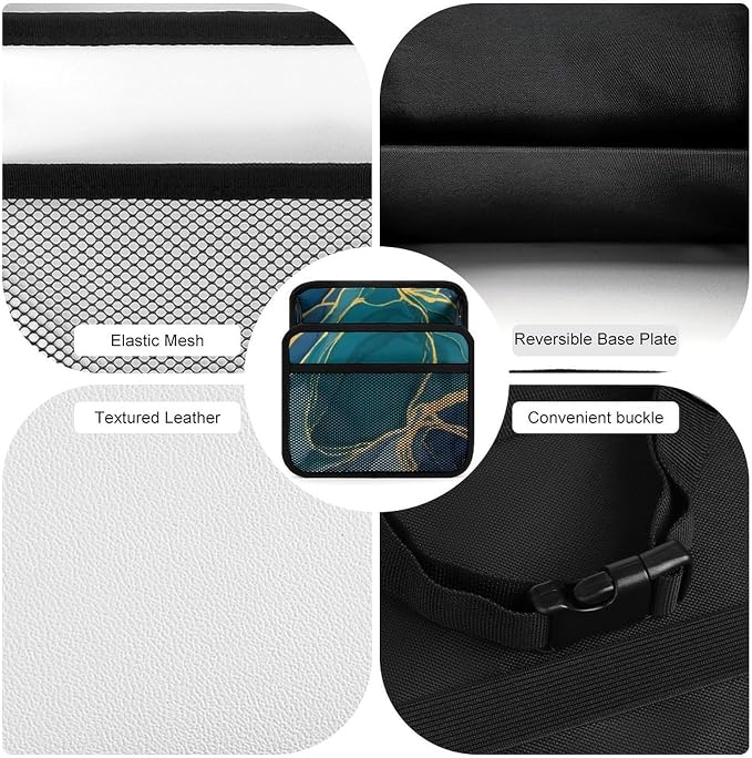 Car Back Seat Organizer Auto Headrest Backseat Storage Bag, Gold Turquoise | Green Navy Blue Wave Marble, Vehicle Trash Bag Can with Mesh Pocket, Waterproof Pu Leather Interior Accessories