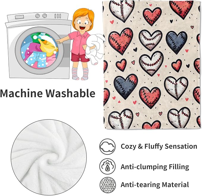 Baseball Hearts Blanket Sport Lovers Throw Blankets Gifts for Kids Adult Lightweight Soft Fleece Cozy for Sofa Couch Bed Room Travel Birthday Party Decor 50x60in
