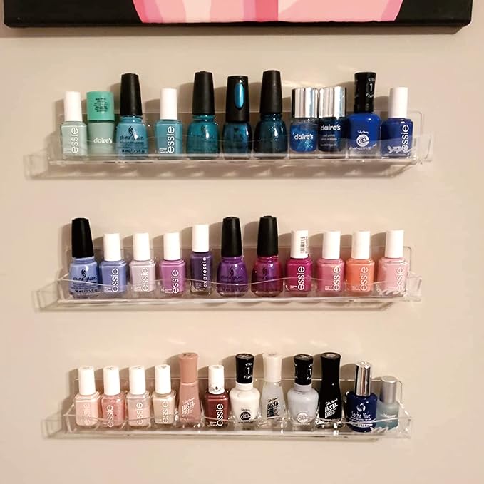 Clear Acrylic Nail Polish Rack Wall Mounted Shelf,6 Pack Organizer with Unique Wavy Lines,Nail Supplies for Techs,Great Display Salons Retailers