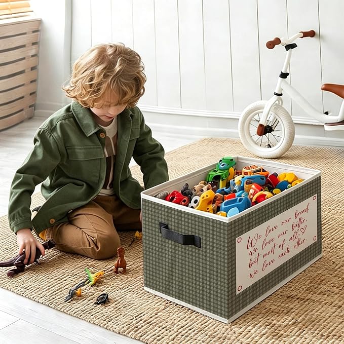 Butter Lover Gifts Foldable Storage Bins Box with Handles, Bread Gifts for Bakers, Olive Green Gingham Cottagecore Decorative Storage Boxes Baskets Organizer for Kitchen Bakery Dining Room