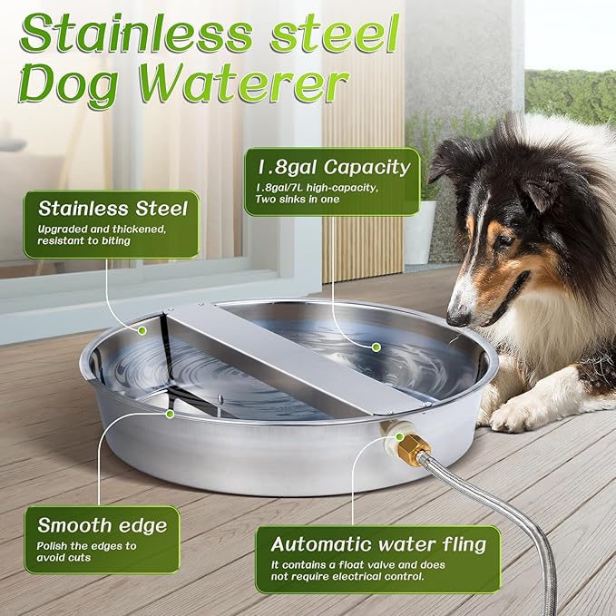 Automatic Water Dispenser for Dogs, Dog Water Bowl Dispenser Large Breed Dog Water Fountain with Float Valve Stainless Steel for Large Dogs Cats Chicken Livestock