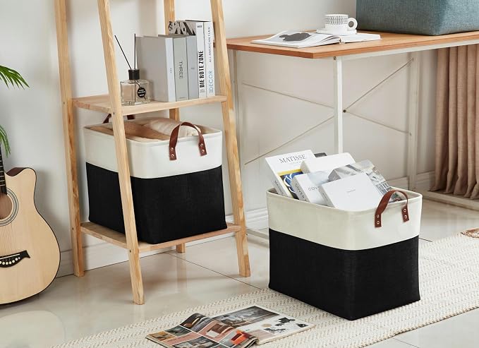 DECOMOMO Fabric Storage Bins, Extra Large Storage Baskets with Handles | 3 Pack Storage Baskets for Shelves, Laundry, Toys, Nursery (Black & White)