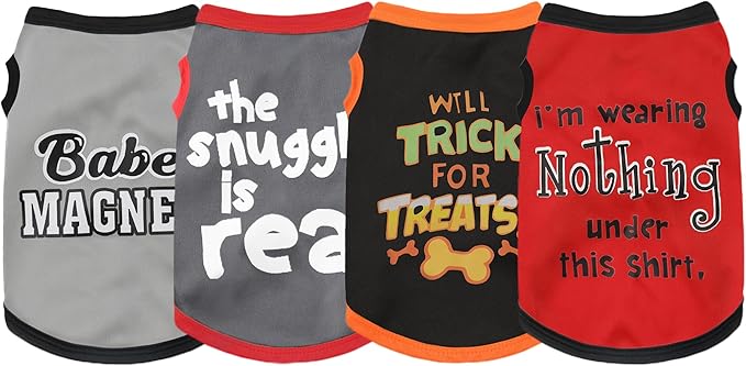Elevate Your Pet's Seasonal Style with Playful Panache: 4-Piece Set of Dog Shirts Featuring Hilarious Printed Patterns for Airy Comfort in Summer and Fall Classic Set 1 3X-Large