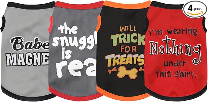 Elevate Your Pet's Seasonal Style with Playful Panache: 4-Piece Set of Dog Shirts Featuring Hilarious Printed Patterns for Airy Comfort in Summer and Fall Classic Set 1 Small